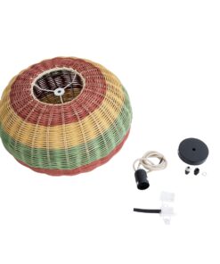 GloboStar® CABALLEROS 02055 Boho Κρεμαστό Φωτιστικό Οροφής Μονόφωτο 1 x E27 AC220-240V IP20 – Φ40 x Υ25cm – Πράσινο με Κίτρινο και Μπλε με Κόκκινο Ξύλινο Μπαμπού Πλέγμα – 5 Χρόνια Εγγύηση