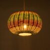 GloboStar® CABALLEROS 02055 Boho Κρεμαστό Φωτιστικό Οροφής Μονόφωτο 1 x E27 AC220-240V IP20 – Φ40 x Υ25cm – Πράσινο με Κίτρινο και Μπλε με Κόκκινο Ξύλινο Μπαμπού Πλέγμα – 5 Χρόνια Εγγύηση