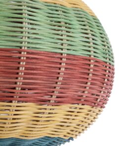 GloboStar® CABALLEROS 02055 Boho Κρεμαστό Φωτιστικό Οροφής Μονόφωτο 1 x E27 AC220-240V IP20 – Φ40 x Υ25cm – Πράσινο με Κίτρινο και Μπλε με Κόκκινο Ξύλινο Μπαμπού Πλέγμα – 5 Χρόνια Εγγύηση