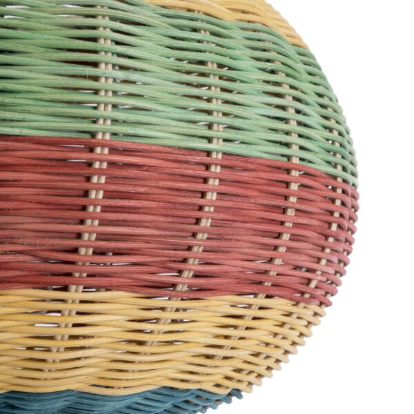 GloboStar® CABALLEROS 02055 Boho Κρεμαστό Φωτιστικό Οροφής Μονόφωτο 1 x E27 AC220-240V IP20 – Φ40 x Υ25cm – Πράσινο με Κίτρινο και Μπλε με Κόκκινο Ξύλινο Μπαμπού Πλέγμα – 5 Χρόνια Εγγύηση