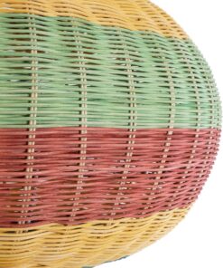 GloboStar® CABALLEROS 02056 Boho Κρεμαστό Φωτιστικό Οροφής Μονόφωτο 1 x E27 AC220-240V IP20 – Φ70 x Υ36cm – Πράσινο με Κίτρινο και Μπλε με Κόκκινο Ξύλινο Μπαμπού Πλέγμα – 5 Χρόνια Εγγύηση