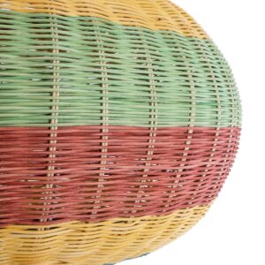 GloboStar® CABALLEROS 02056 Boho Κρεμαστό Φωτιστικό Οροφής Μονόφωτο 1 x E27 AC220-240V IP20 – Φ70 x Υ36cm – Πράσινο με Κίτρινο και Μπλε με Κόκκινο Ξύλινο Μπαμπού Πλέγμα – 5 Χρόνια Εγγύηση