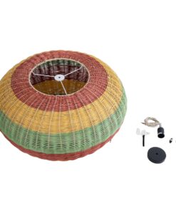 GloboStar® CABALLEROS 02056 Boho Κρεμαστό Φωτιστικό Οροφής Μονόφωτο 1 x E27 AC220-240V IP20 – Φ70 x Υ36cm – Πράσινο με Κίτρινο και Μπλε με Κόκκινο Ξύλινο Μπαμπού Πλέγμα – 5 Χρόνια Εγγύηση