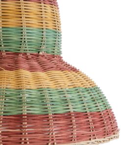 GloboStar® CABALLEROS 02057 Boho Κρεμαστό Φωτιστικό Οροφής Μονόφωτο 1 x E27 AC220-240V IP20 – Φ40 x Υ30cm – Πράσινο με Κίτρινο και Μπεζ με Κόκκινο Ξύλινο Μπαμπού Πλέγμα Καμπάνα – 5 Χρόνια Εγγύηση