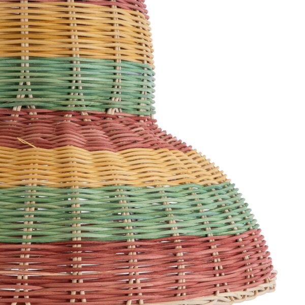 GloboStar® CABALLEROS 02057 Boho Κρεμαστό Φωτιστικό Οροφής Μονόφωτο 1 x E27 AC220-240V IP20 – Φ40 x Υ30cm – Πράσινο με Κίτρινο και Μπεζ με Κόκκινο Ξύλινο Μπαμπού Πλέγμα Καμπάνα – 5 Χρόνια Εγγύηση