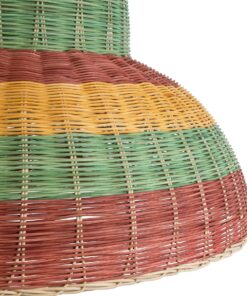 GloboStar® CABALLEROS 02058 Boho Κρεμαστό Φωτιστικό Οροφής Μονόφωτο 1 x E27 AC220-240V IP20 – Φ70 x Υ60cm – Πράσινο με Κίτρινο και Μπεζ με Κόκκινο Ξύλινο Μπαμπού Πλέγμα Καμπάνα – 5 Χρόνια Εγγύηση