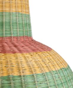 GloboStar® CABALLEROS 02059 Boho Κρεμαστό Φωτιστικό Οροφής Μονόφωτο 1 x E27 AC220-240V IP20 – Φ100 x Υ80cm – Πράσινο με Κίτρινο και Μπεζ με Κόκκινο Ξύλινο Μπαμπού Πλέγμα Καμπάνα – 5 Χρόνια Εγγύηση