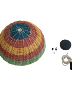 GloboStar® CABALLEROS 02060 Boho Κρεμαστό Φωτιστικό Οροφής Μονόφωτο 1 x E27 AC220-240V IP20 – Φ40 x Υ20cm – Πράσινο με Κίτρινο και Κόκκινο Ξύλινο Μπαμπού Πλέγμα Καμπάνα – 5 Χρόνια Εγγύηση