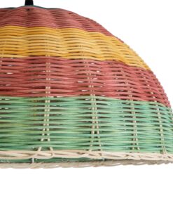 GloboStar® CABALLEROS 02060 Boho Κρεμαστό Φωτιστικό Οροφής Μονόφωτο 1 x E27 AC220-240V IP20 – Φ40 x Υ20cm – Πράσινο με Κίτρινο και Κόκκινο Ξύλινο Μπαμπού Πλέγμα Καμπάνα – 5 Χρόνια Εγγύηση