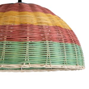 GloboStar® CABALLEROS 02060 Boho Κρεμαστό Φωτιστικό Οροφής Μονόφωτο 1 x E27 AC220-240V IP20 – Φ40 x Υ20cm – Πράσινο με Κίτρινο και Κόκκινο Ξύλινο Μπαμπού Πλέγμα Καμπάνα – 5 Χρόνια Εγγύηση