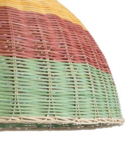 GloboStar® CABALLEROS 02061 Boho Κρεμαστό Φωτιστικό Οροφής Μονόφωτο 1 x E27 AC220-240V IP20 – Φ70 x Υ34cm – Πράσινο με Κίτρινο και Κόκκινο Ξύλινο Μπαμπού Πλέγμα Καμπάνα – 5 Χρόνια Εγγύηση