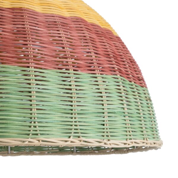 GloboStar® CABALLEROS 02061 Boho Κρεμαστό Φωτιστικό Οροφής Μονόφωτο 1 x E27 AC220-240V IP20 – Φ70 x Υ34cm – Πράσινο με Κίτρινο και Κόκκινο Ξύλινο Μπαμπού Πλέγμα Καμπάνα – 5 Χρόνια Εγγύηση
