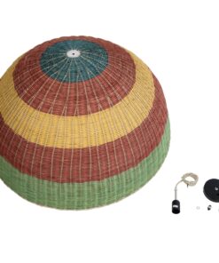 GloboStar® CABALLEROS 02062 Boho Κρεμαστό Φωτιστικό Οροφής Μονόφωτο 1 x E27 AC220-240V IP20 – Φ100 x Υ53cm – Πράσινο με Κίτρινο και Κόκκινο Ξύλινο Μπαμπού Πλέγμα Καμπάνα – 5 Χρόνια Εγγύηση