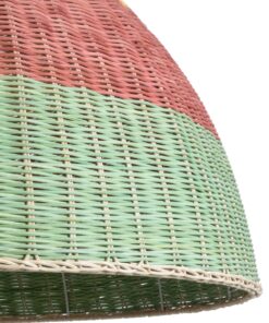 GloboStar® CABALLEROS 02062 Boho Κρεμαστό Φωτιστικό Οροφής Μονόφωτο 1 x E27 AC220-240V IP20 – Φ100 x Υ53cm – Πράσινο με Κίτρινο και Κόκκινο Ξύλινο Μπαμπού Πλέγμα Καμπάνα – 5 Χρόνια Εγγύηση