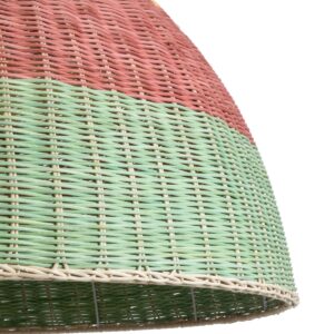 GloboStar® CABALLEROS 02062 Boho Κρεμαστό Φωτιστικό Οροφής Μονόφωτο 1 x E27 AC220-240V IP20 – Φ100 x Υ53cm – Πράσινο με Κίτρινο και Κόκκινο Ξύλινο Μπαμπού Πλέγμα Καμπάνα – 5 Χρόνια Εγγύηση