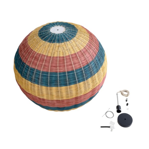 GloboStar® CABALLEROS 02063 Boho Κρεμαστό Φωτιστικό Οροφής Μονόφωτο 1 x E27 AC220-240V IP20 – Φ70 x Υ70cm – Μπλε με Κίτρινο και Κόκκινο Μπαμπού Πλέγμα Μπάλα – 5 Χρόνια Εγγύηση