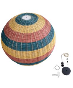 GloboStar® CABALLEROS 02064 Boho Κρεμαστό Φωτιστικό Οροφής Μονόφωτο 1 x E27 AC220-240V IP20 – Φ100 x Υ100cm – Μπλε με Κίτρινο και Κόκκινο Μπαμπού Πλέγμα Μπάλα – 5 Χρόνια Εγγύηση