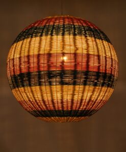 GloboStar® CABALLEROS 02063 Boho Κρεμαστό Φωτιστικό Οροφής Μονόφωτο 1 x E27 AC220-240V IP20 – Φ70 x Υ70cm – Μπλε με Κίτρινο και Κόκκινο Μπαμπού Πλέγμα Μπάλα – 5 Χρόνια Εγγύηση