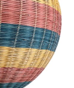 GloboStar® CABALLEROS 02064 Boho Κρεμαστό Φωτιστικό Οροφής Μονόφωτο 1 x E27 AC220-240V IP20 – Φ100 x Υ100cm – Μπλε με Κίτρινο και Κόκκινο Μπαμπού Πλέγμα Μπάλα – 5 Χρόνια Εγγύηση