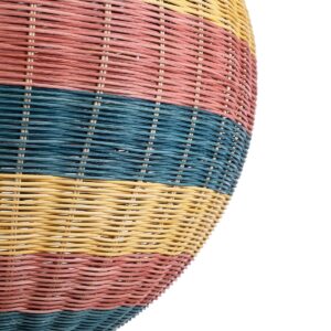 GloboStar® CABALLEROS 02064 Boho Κρεμαστό Φωτιστικό Οροφής Μονόφωτο 1 x E27 AC220-240V IP20 – Φ100 x Υ100cm – Μπλε με Κίτρινο και Κόκκινο Μπαμπού Πλέγμα Μπάλα – 5 Χρόνια Εγγύηση