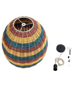 GloboStar® CABALLEROS 02065 Boho Κρεμαστό Φωτιστικό Οροφής Μονόφωτο 1 x E27 AC220-240V IP20 – Φ40 x Υ50cm – Πράσινο με Κίτρινο και Μπλε με Κόκκινο Ξύλινο Μπαμπού Πλέγμα – 5 Χρόνια Εγγύηση