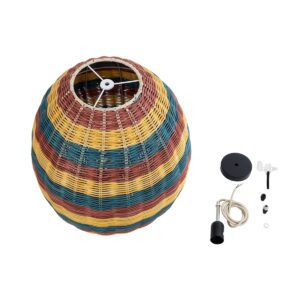 GloboStar® CABALLEROS 02065 Boho Κρεμαστό Φωτιστικό Οροφής Μονόφωτο 1 x E27 AC220-240V IP20 – Φ40 x Υ50cm – Πράσινο με Κίτρινο και Μπλε με Κόκκινο Ξύλινο Μπαμπού Πλέγμα – 5 Χρόνια Εγγύηση