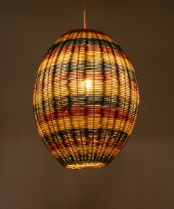 GloboStar® CABALLEROS 02065 Boho Κρεμαστό Φωτιστικό Οροφής Μονόφωτο 1 x E27 AC220-240V IP20 – Φ40 x Υ50cm – Πράσινο με Κίτρινο και Μπλε με Κόκκινο Ξύλινο Μπαμπού Πλέγμα – 5 Χρόνια Εγγύηση