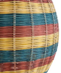 GloboStar® CABALLEROS 02065 Boho Κρεμαστό Φωτιστικό Οροφής Μονόφωτο 1 x E27 AC220-240V IP20 – Φ40 x Υ50cm – Πράσινο με Κίτρινο και Μπλε με Κόκκινο Ξύλινο Μπαμπού Πλέγμα – 5 Χρόνια Εγγύηση