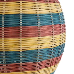 GloboStar® CABALLEROS 02065 Boho Κρεμαστό Φωτιστικό Οροφής Μονόφωτο 1 x E27 AC220-240V IP20 – Φ40 x Υ50cm – Πράσινο με Κίτρινο και Μπλε με Κόκκινο Ξύλινο Μπαμπού Πλέγμα – 5 Χρόνια Εγγύηση