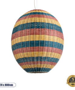 GloboStar® CABALLEROS 02066 Boho Κρεμαστό Φωτιστικό Οροφής Μονόφωτο 1 x E27 AC220-240V IP20 – Φ70 x Υ80cm – Πράσινο με Κίτρινο και Μπλε με Κόκκινο Ξύλινο Μπαμπού Πλέγμα – 5 Χρόνια Εγγύηση