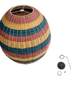 GloboStar® CABALLEROS 02066 Boho Κρεμαστό Φωτιστικό Οροφής Μονόφωτο 1 x E27 AC220-240V IP20 – Φ70 x Υ80cm – Πράσινο με Κίτρινο και Μπλε με Κόκκινο Ξύλινο Μπαμπού Πλέγμα – 5 Χρόνια Εγγύηση