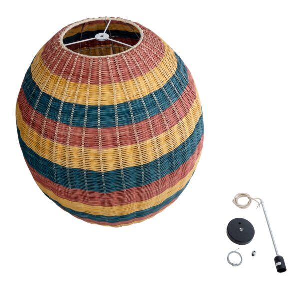 GloboStar® CABALLEROS 02066 Boho Κρεμαστό Φωτιστικό Οροφής Μονόφωτο 1 x E27 AC220-240V IP20 – Φ70 x Υ80cm – Πράσινο με Κίτρινο και Μπλε με Κόκκινο Ξύλινο Μπαμπού Πλέγμα – 5 Χρόνια Εγγύηση