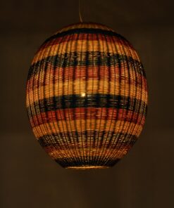 GloboStar® CABALLEROS 02066 Boho Κρεμαστό Φωτιστικό Οροφής Μονόφωτο 1 x E27 AC220-240V IP20 – Φ70 x Υ80cm – Πράσινο με Κίτρινο και Μπλε με Κόκκινο Ξύλινο Μπαμπού Πλέγμα – 5 Χρόνια Εγγύηση