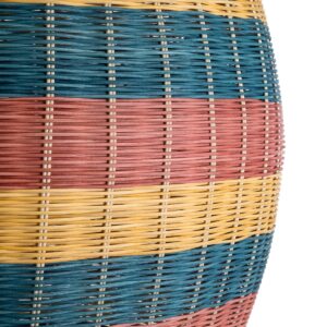 GloboStar® CABALLEROS 02066 Boho Κρεμαστό Φωτιστικό Οροφής Μονόφωτο 1 x E27 AC220-240V IP20 – Φ70 x Υ80cm – Πράσινο με Κίτρινο και Μπλε με Κόκκινο Ξύλινο Μπαμπού Πλέγμα – 5 Χρόνια Εγγύηση