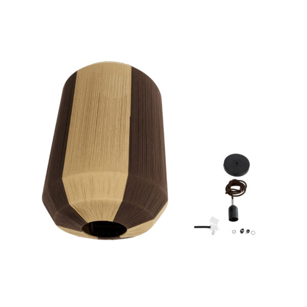 GloboStar® SALERNO 02076 Boho Κρεμαστό Φωτιστικό Οροφής Μονόφωτο 1 x E27 AC220-240V IP20 – Φ50 x Υ80cm – Μπεζ με Καφέ Λεπτό Νήμα Βαμβακερό Πλέγμα Καμπάνα – 5 Χρόνια Εγγύηση