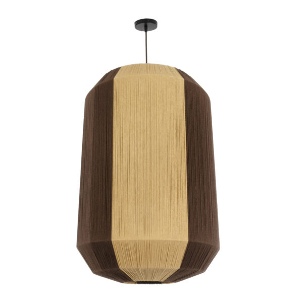 GloboStar® SALERNO 02076 Boho Κρεμαστό Φωτιστικό Οροφής Μονόφωτο 1 x E27 AC220-240V IP20 – Φ50 x Υ80cm – Μπεζ με Καφέ Λεπτό Νήμα Βαμβακερό Πλέγμα Καμπάνα – 5 Χρόνια Εγγύηση