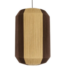 GloboStar® SALERNO 02076 Boho Κρεμαστό Φωτιστικό Οροφής Μονόφωτο 1 x E27 AC220-240V IP20 – Φ50 x Υ80cm – Μπεζ με Καφέ Λεπτό Νήμα Βαμβακερό Πλέγμα Καμπάνα – 5 Χρόνια Εγγύηση