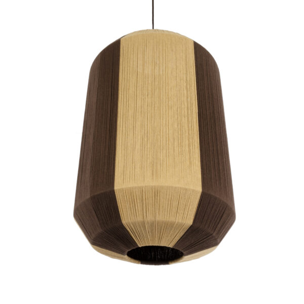 GloboStar® SALERNO 02076 Boho Κρεμαστό Φωτιστικό Οροφής Μονόφωτο 1 x E27 AC220-240V IP20 – Φ50 x Υ80cm – Μπεζ με Καφέ Λεπτό Νήμα Βαμβακερό Πλέγμα Καμπάνα – 5 Χρόνια Εγγύηση
