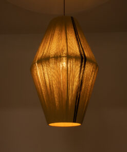 GloboStar® SALERNO 02077 Boho Κρεμαστό Φωτιστικό Οροφής Μονόφωτο 1 x E27 AC220-240V IP20 – Φ50 x Υ80cm – Μπεζ με Μαύρο Λεπτό Νήμα Βαμβακερό Πλέγμα Καμπάνα – 5 Χρόνια Εγγύηση