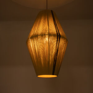 GloboStar® SALERNO 02077 Boho Κρεμαστό Φωτιστικό Οροφής Μονόφωτο 1 x E27 AC220-240V IP20 – Φ50 x Υ80cm – Μπεζ με Μαύρο Λεπτό Νήμα Βαμβακερό Πλέγμα Καμπάνα – 5 Χρόνια Εγγύηση