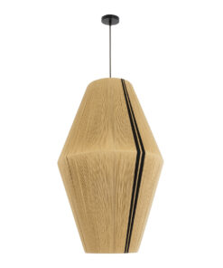 GloboStar® SALERNO 02077 Boho Κρεμαστό Φωτιστικό Οροφής Μονόφωτο 1 x E27 AC220-240V IP20 – Φ50 x Υ80cm – Μπεζ με Μαύρο Λεπτό Νήμα Βαμβακερό Πλέγμα Καμπάνα – 5 Χρόνια Εγγύηση