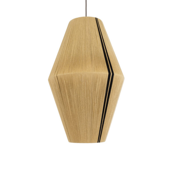 GloboStar® SALERNO 02077 Boho Κρεμαστό Φωτιστικό Οροφής Μονόφωτο 1 x E27 AC220-240V IP20 – Φ50 x Υ80cm – Μπεζ με Μαύρο Λεπτό Νήμα Βαμβακερό Πλέγμα Καμπάνα – 5 Χρόνια Εγγύηση