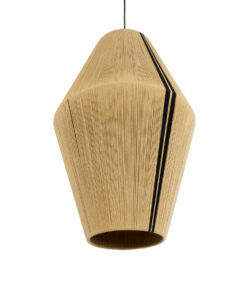 GloboStar® SALERNO 02077 Boho Κρεμαστό Φωτιστικό Οροφής Μονόφωτο 1 x E27 AC220-240V IP20 – Φ50 x Υ80cm – Μπεζ με Μαύρο Λεπτό Νήμα Βαμβακερό Πλέγμα Καμπάνα – 5 Χρόνια Εγγύηση