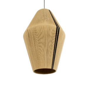 GloboStar® SALERNO 02077 Boho Κρεμαστό Φωτιστικό Οροφής Μονόφωτο 1 x E27 AC220-240V IP20 – Φ50 x Υ80cm – Μπεζ με Μαύρο Λεπτό Νήμα Βαμβακερό Πλέγμα Καμπάνα – 5 Χρόνια Εγγύηση