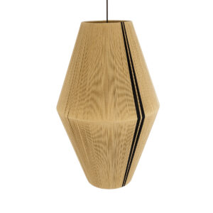 GloboStar® SALERNO 02077 Boho Κρεμαστό Φωτιστικό Οροφής Μονόφωτο 1 x E27 AC220-240V IP20 – Φ50 x Υ80cm – Μπεζ με Μαύρο Λεπτό Νήμα Βαμβακερό Πλέγμα Καμπάνα – 5 Χρόνια Εγγύηση
