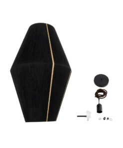 GloboStar® SALERNO 02078 Boho Κρεμαστό Φωτιστικό Οροφής Μονόφωτο 1 x E27 AC220-240V IP20 – Φ50 x Υ80cm – Μαύρο με Μπεζ Λεπτό Νήμα Βαμβακερό Πλέγμα Καμπάνα – 5 Χρόνια Εγγύηση