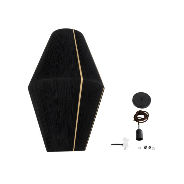 GloboStar® SALERNO 02078 Boho Κρεμαστό Φωτιστικό Οροφής Μονόφωτο 1 x E27 AC220-240V IP20 – Φ50 x Υ80cm – Μαύρο με Μπεζ Λεπτό Νήμα Βαμβακερό Πλέγμα Καμπάνα – 5 Χρόνια Εγγύηση