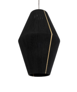 GloboStar® SALERNO 02078 Boho Κρεμαστό Φωτιστικό Οροφής Μονόφωτο 1 x E27 AC220-240V IP20 – Φ50 x Υ80cm – Μαύρο με Μπεζ Λεπτό Νήμα Βαμβακερό Πλέγμα Καμπάνα – 5 Χρόνια Εγγύηση