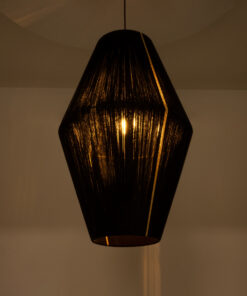 GloboStar® SALERNO 02078 Boho Κρεμαστό Φωτιστικό Οροφής Μονόφωτο 1 x E27 AC220-240V IP20 – Φ50 x Υ80cm – Μαύρο με Μπεζ Λεπτό Νήμα Βαμβακερό Πλέγμα Καμπάνα – 5 Χρόνια Εγγύηση