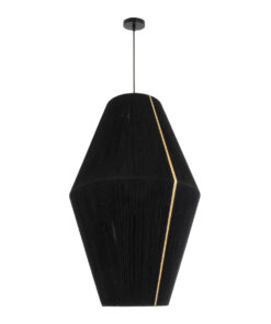 GloboStar® SALERNO 02078 Boho Κρεμαστό Φωτιστικό Οροφής Μονόφωτο 1 x E27 AC220-240V IP20 – Φ50 x Υ80cm – Μαύρο με Μπεζ Λεπτό Νήμα Βαμβακερό Πλέγμα Καμπάνα – 5 Χρόνια Εγγύηση